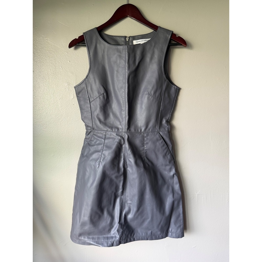 Cupcakes and Cashmere Grey Faux Leather Sleeveless Mini Dress Size S Pockets
